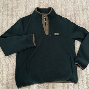 LL Bean men’s large 1/4 button pullover - hunter green/tan trim